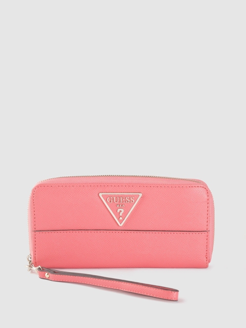 

GUESS Women Coral Pink Solid Zip Around Wallet with Wrist Loop