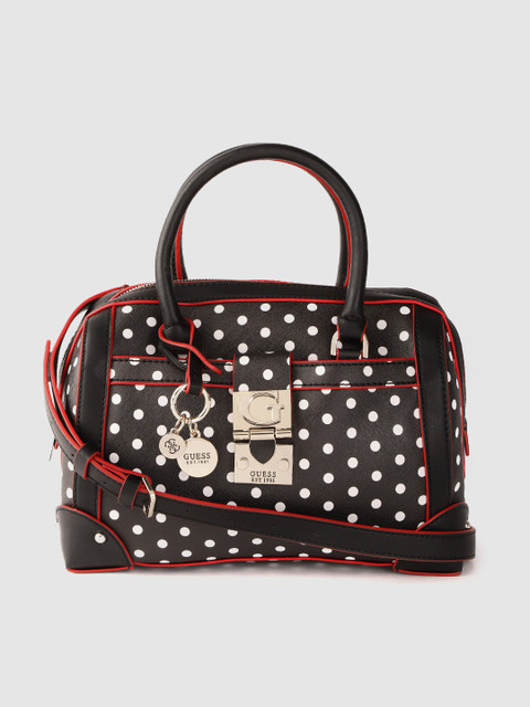 

GUESS Black & White Polka Dot Print Bowling Handheld Bag