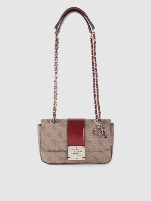 

GUESS Brown Brand Logo Print Structured Shoulder Bag