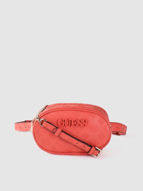 

GUESS Coral Red Brand Logo Textured Sling Bag cum Fanny Pack
