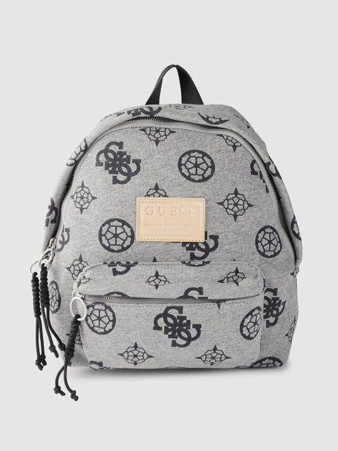 

GUESS Women Grey Melange & Black Brand Logo Print Backpack