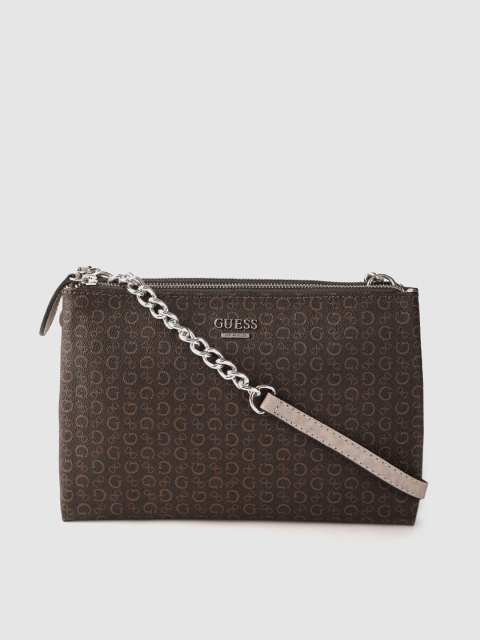 

GUESS Coffee Brown Brand Logo Print Structured Sling Bag