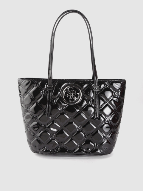 

GUESS Black Quilted Structured Glossy Shoulder Bag