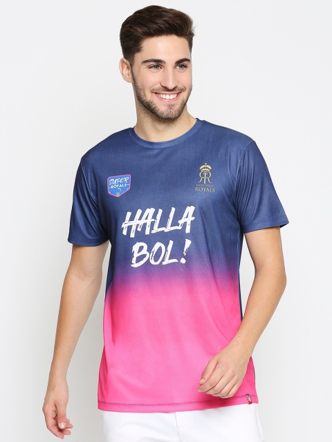 

GULLY Men Navy Blue & Pink Rajasthan Royals Printed T-shirt