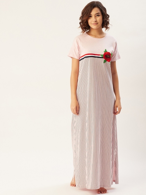 

Sweet Dreams Pink & Black Striped Melange Effect Applique Nightdress