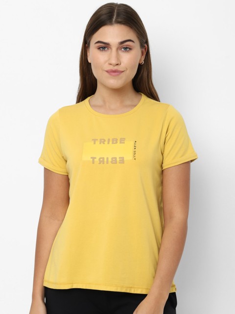 

Allen Solly Woman Yellow Printed Cotton T-shirt