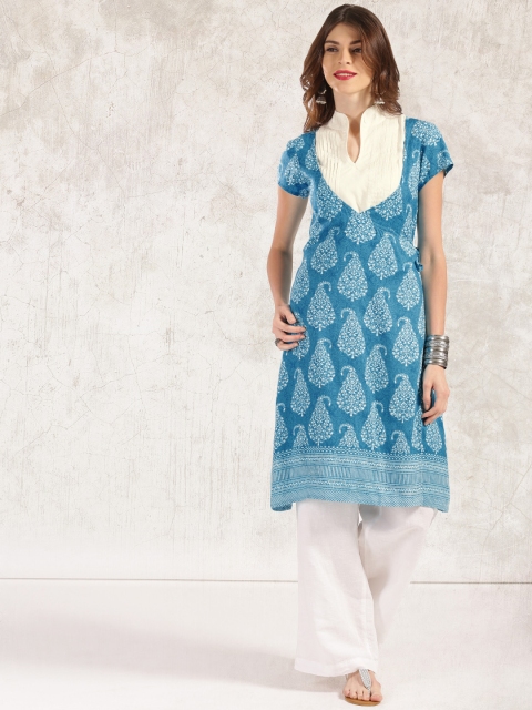 

Anouk Women Blue Printed Angrakha Kurta with Top