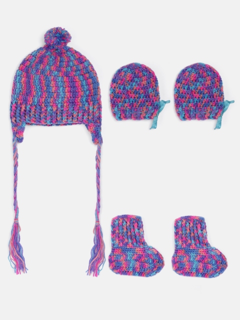 

Magic Needles Infants Blue & Pink Handmade Cap & Booties Set