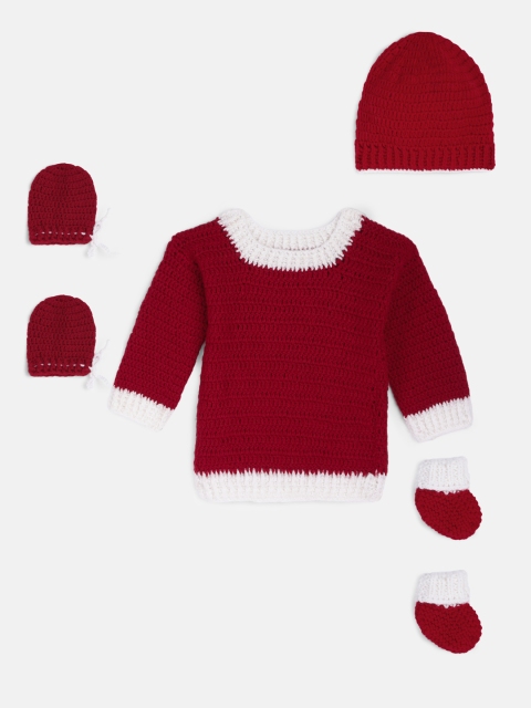 

Magic Needles Infant Maroon Sweater Cap Booties & Mittens Gift Set