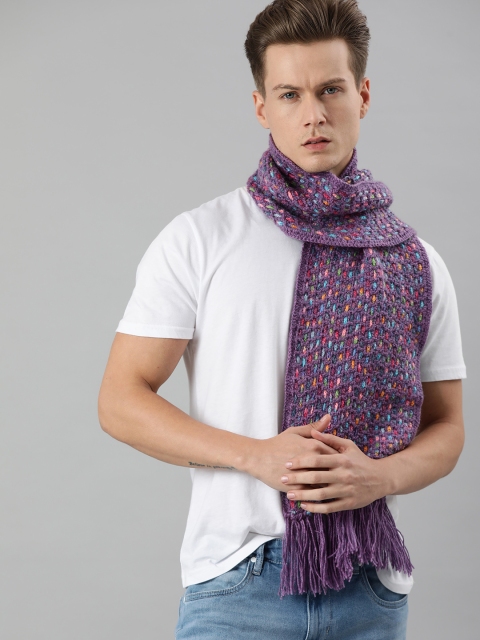 

Magic Needles Unisex Purple & Orange Net and Lace Knitted Scarf With Tassels
