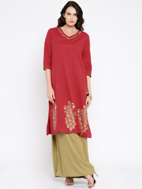 

Anouk Women Red & Golden Printed Straight Kurta