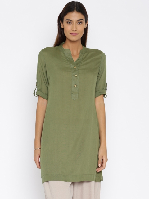 

Anouk Women Olive Green Solid A-Line Kurta