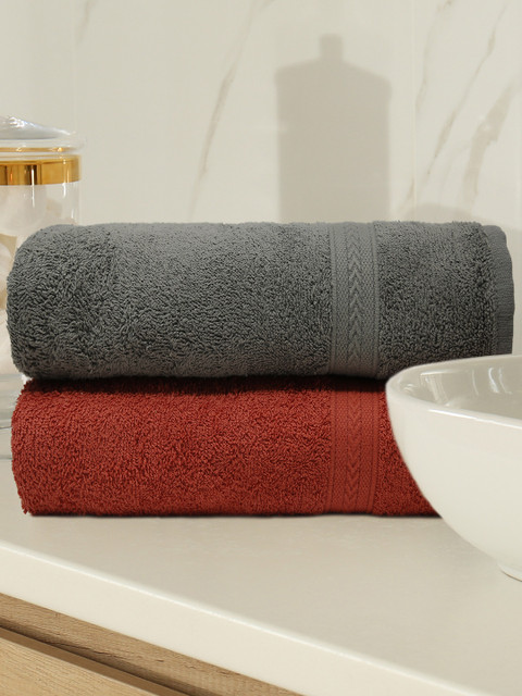 

Trident Unisex Set of 2 Red & Grey Solid 400 GSM Bath Towels
