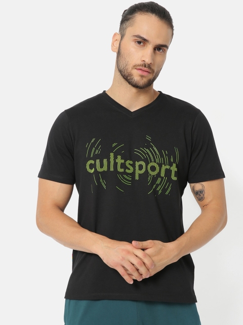 

Cultsport Men Black Neon Pop Printed V-Neck T-shirt