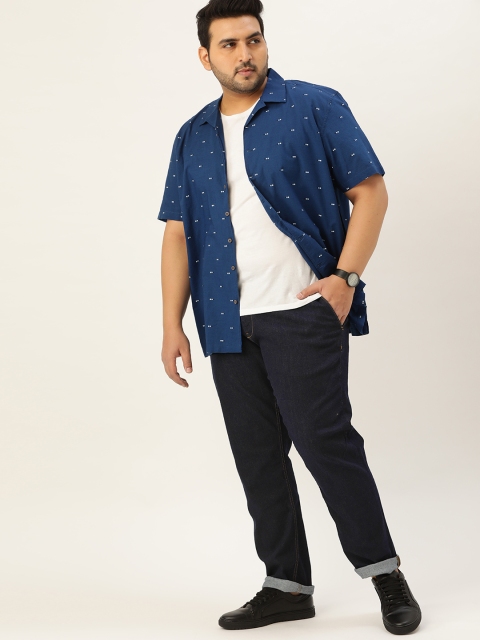 

Sztori Men Plus Size Navy Blue Slim Tapered Fit Stretchable Jeans