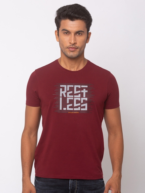

SPYKAR Men Maroon Printed Round Neck T-shirt