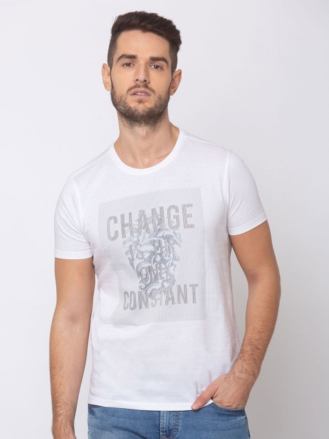 

SPYKAR Men White Printed Round Neck T-shirt