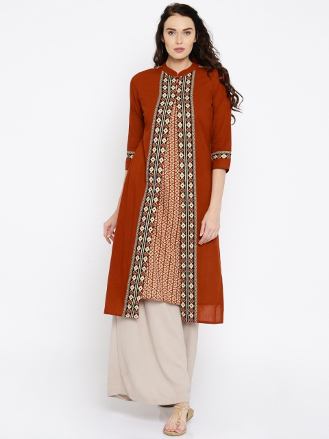 

Anouk Women Rust Red Printed A-Line Layered Kurta