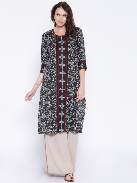 

Anouk Women Black Printed Straight Kurta