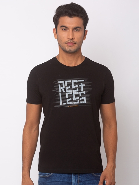 

SPYKAR Men Black Slim Fit Printed Round Neck T-shirt