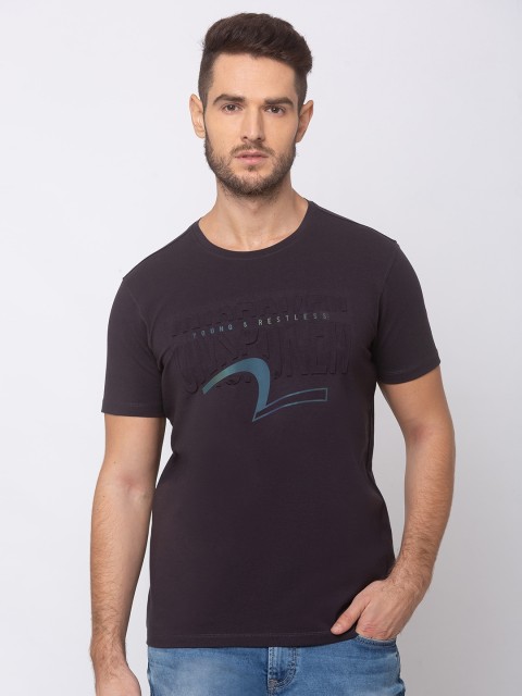 

SPYKAR Men Grey Printed Round Neck T-shirt