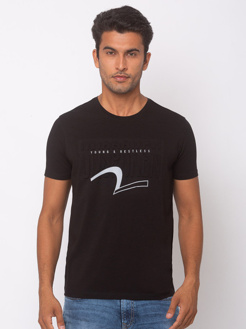 

SPYKAR Men Black Self Design Round Neck T-shirt