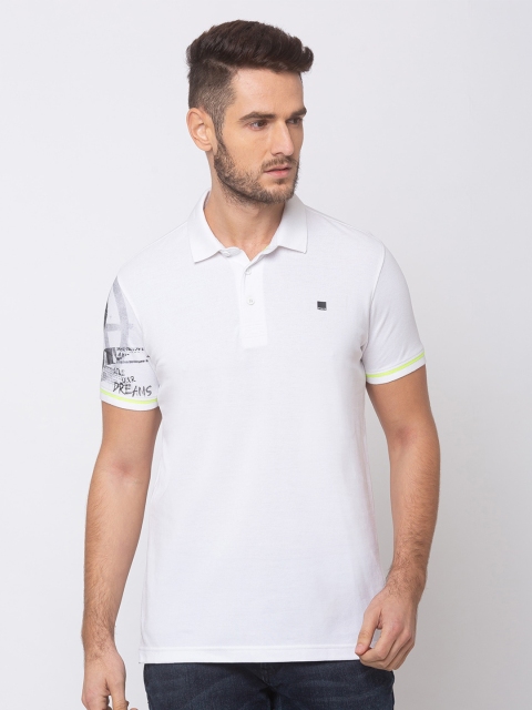 

SPYKAR Men White Solid Polo Collar Cotton T-shirt