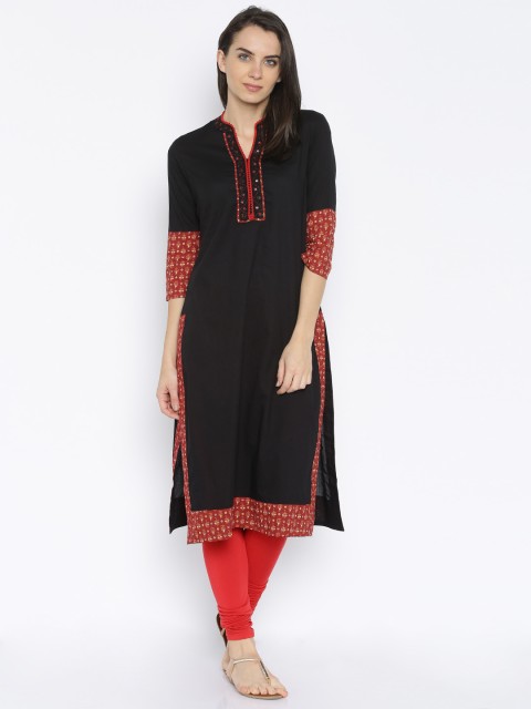 

Anouk Women Black Solid Straight Kurta