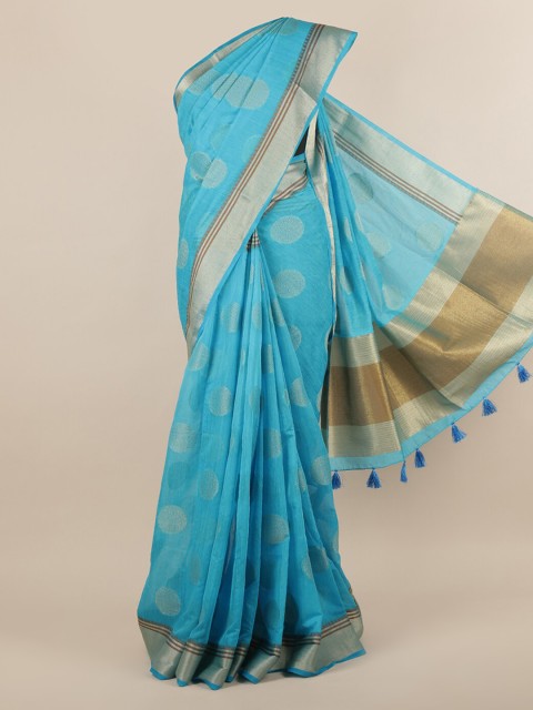

Pothys Blue & Gold-Toned Jute Silk Woven Design Saree