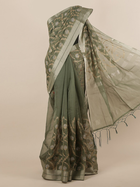 

Pothys Green Embellished Organza Saree