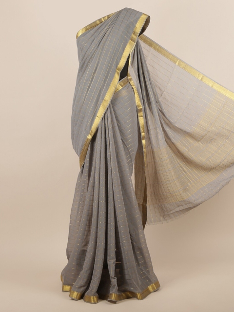 

Pothys Grey Checked Poly Chiffon Saree
