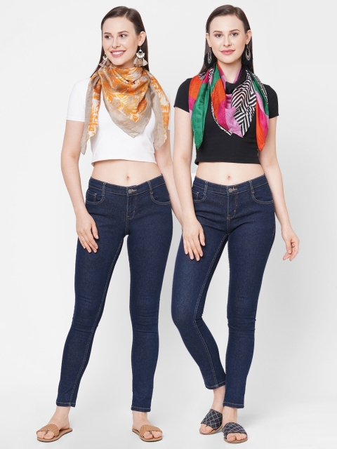 

Get Wrapped Pack of 2 Women Multicoloured Printed Silk Square Scarf, Multi