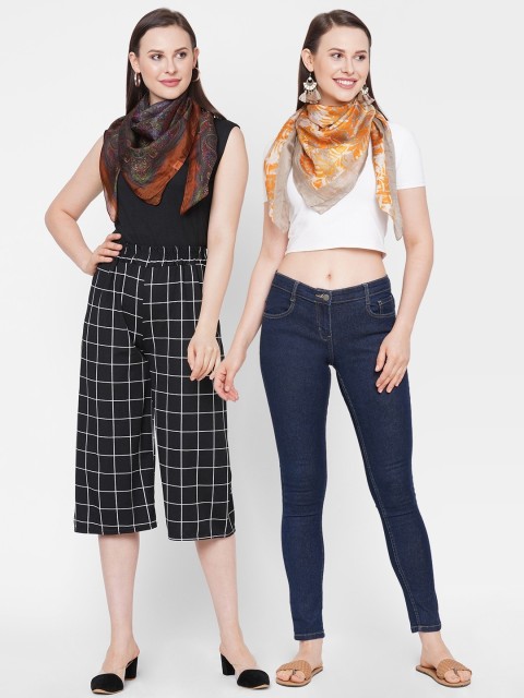 

Get Wrapped Women Pack Of 2 Printed Silk Square Scarves, Brown