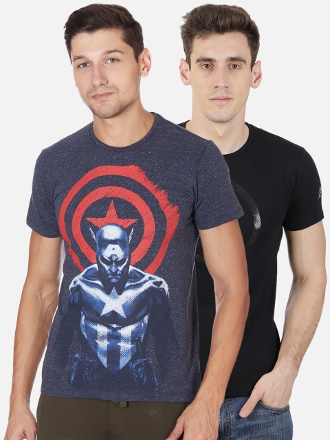 

Free Authority Men Pack of 2 Multicoloured Avengers Printed Pure Cotton T-shirt, Navy blue