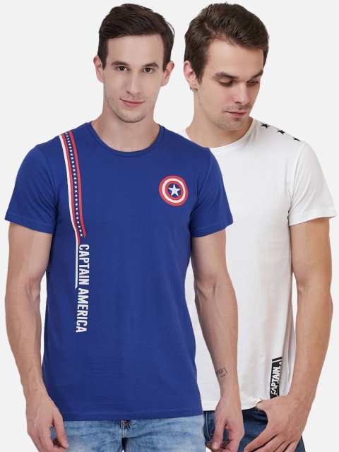 

Free Authority Men Pack of 2 Multicoloured Captain America Printed Pure Cotton T-shirts, Navy blue