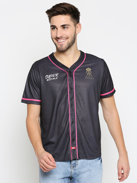 

GULLY Men Black Rajasthan Royals Baseball Shirt