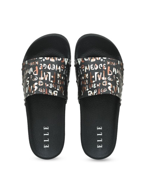 

ELLE Women Black & White Printed Sliders