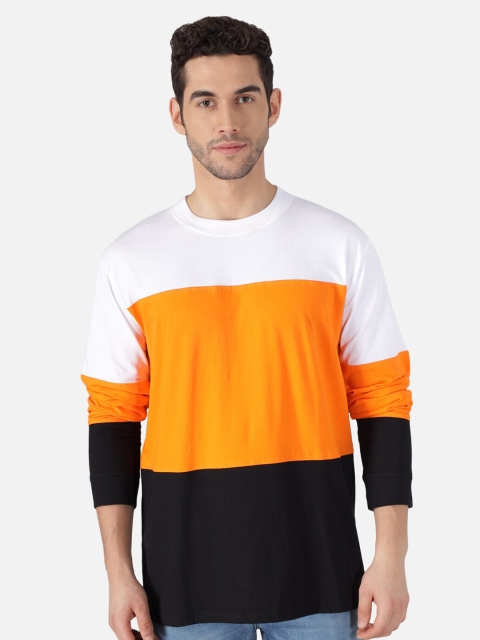 

The Dry State Men Yellow White & Black Colourblocked Pure Cotton Round Neck T-shirt