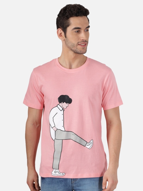 

The Dry State Men Pink Printed Pure Cotton Round Neck T-shirt