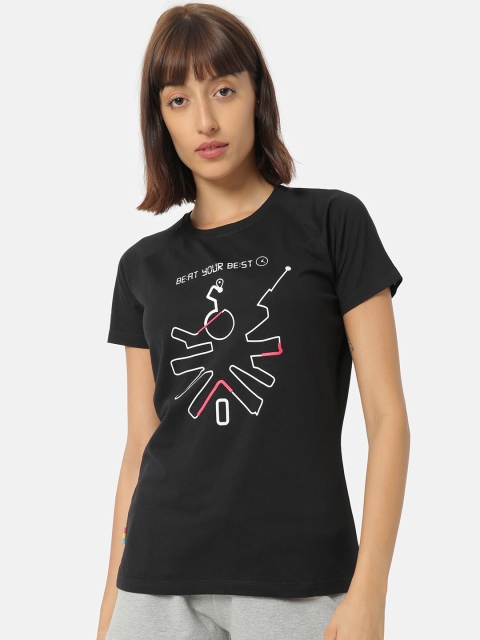 

Cultsport Women Black Printed Round Neck Training T-shirt