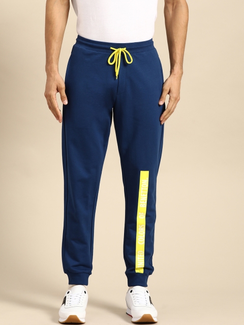 

United Colors of Benetton Men Navy Blue Brand Logo Detail Pure Cotton Joggers