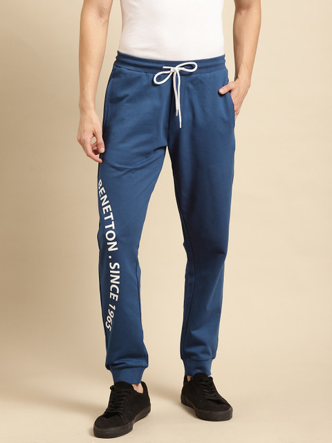 

United Colors of Benetton Men Navy Blue Solid Pure Cotton Joggers