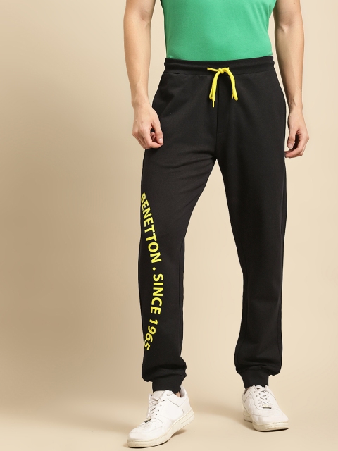 

United Colors of Benetton Men Black Brand Logo Placement Print Pure Cotton Joggers