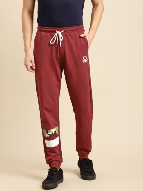 

United Colors of Benetton Men Maroon Solid Pure Cotton Joggers