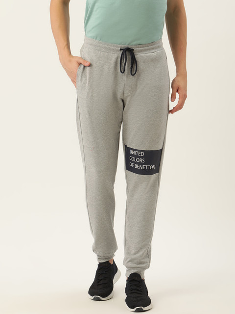 

United Colors of Benetton Men Grey Melange Brand Logo Print Detail Joggers