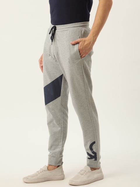 

United Colors of Benetton Men Grey Melange Brand Logo Print Detail Joggers