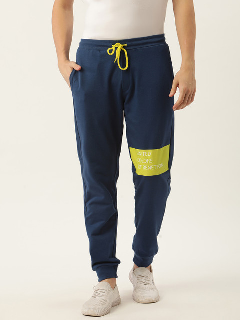 

United Colors of Benetton Men Blue Brand Logo Print Detail Pure Cotton Joggers
