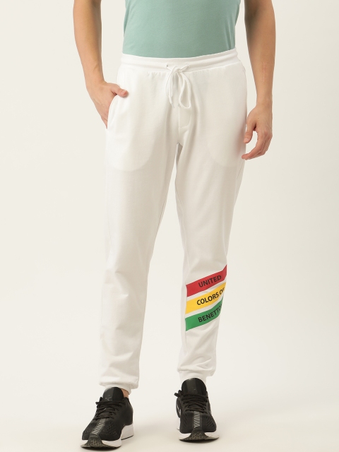 

United Colors of Benetton Men White Brand Logo Print Detail Joggers