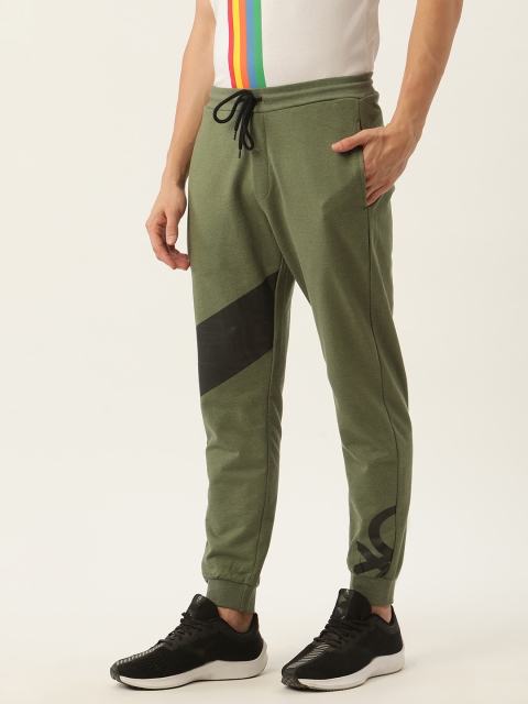 

United Colors of Benetton Men Olive Green Brand Logo Print Detail Joggers