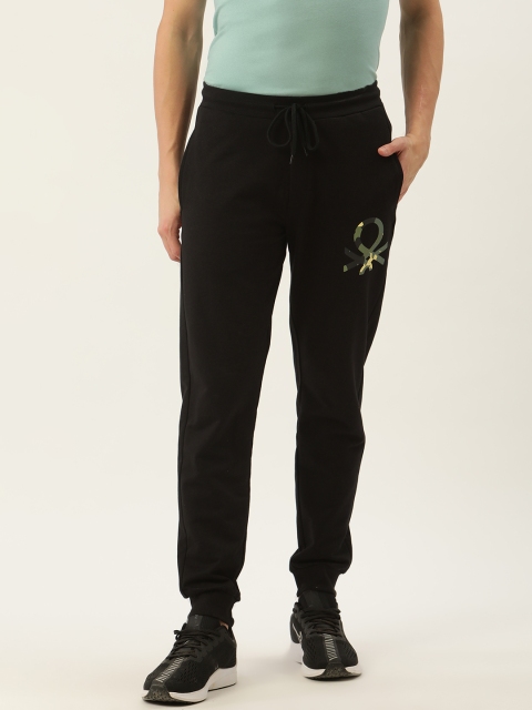 

United Colors of Benetton Men Navy Blue Brand Logo Print Detail Joggers, Black